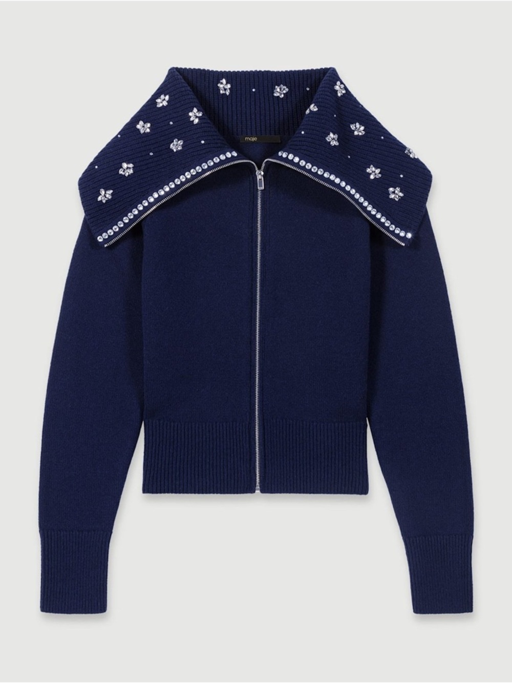 Maje Zip-Up Cardigan with Jewellery Neck